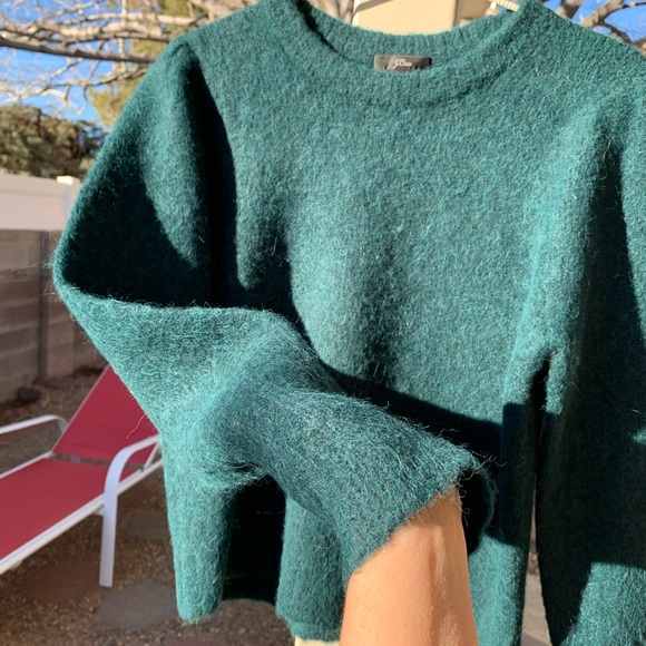 J Crew forest green puffy shoulders alpaca blend sweater size S - Picture 5 of 14